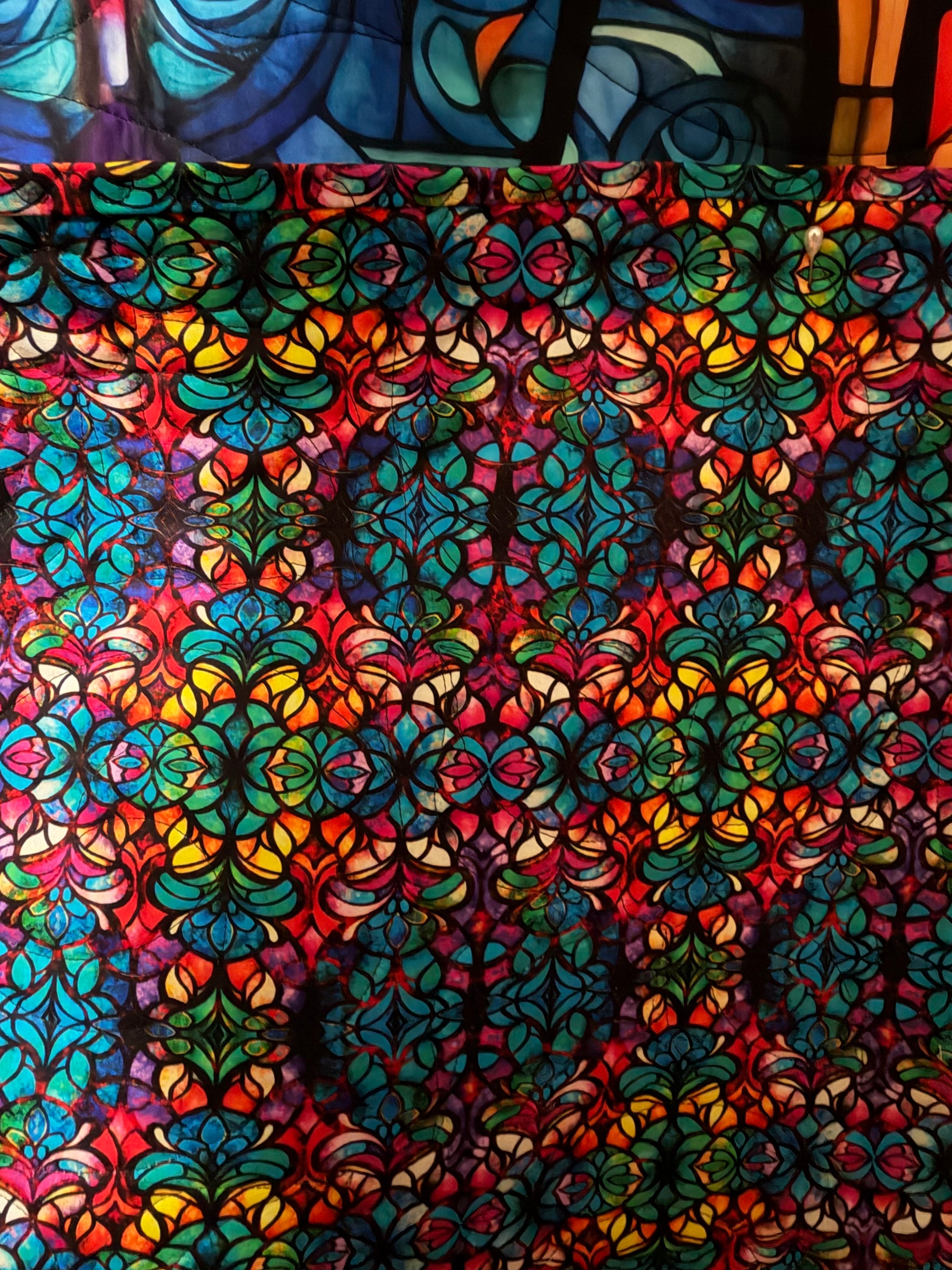 Radiant Flame Stain Glass 68 x 76 Quilt