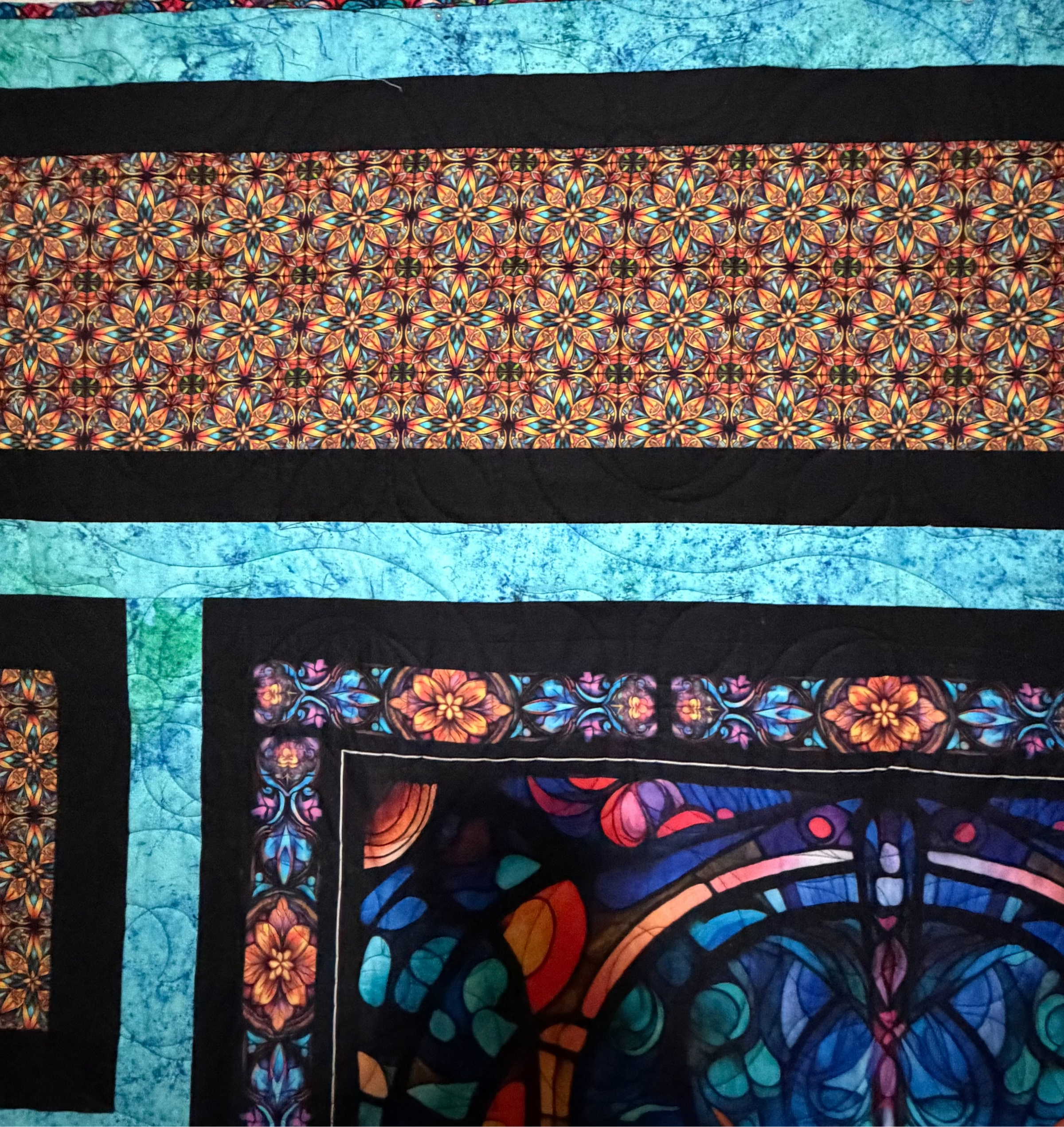 Radiant Flame Stain Glass 68 x 76 Quilt
