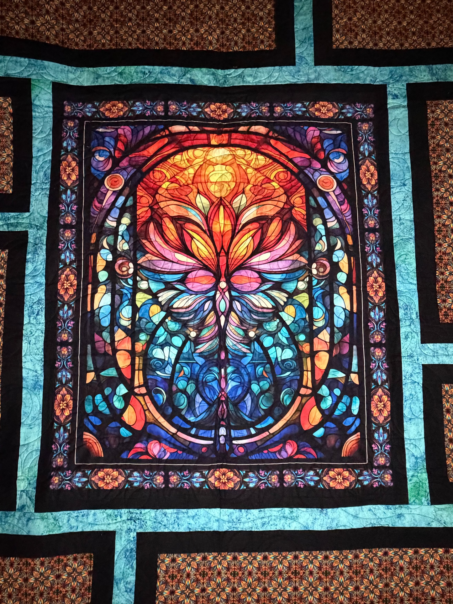 Radiant Flame Stain Glass 68 x 76 Quilt