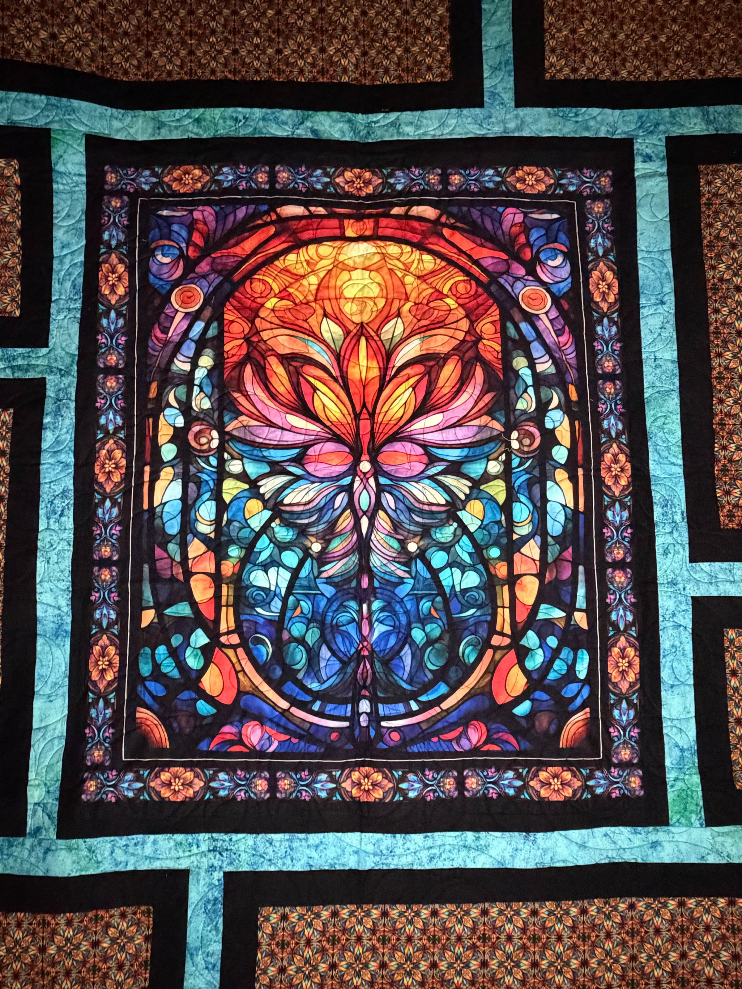 Radiant Flame Stain Glass 68 x 76 Quilt