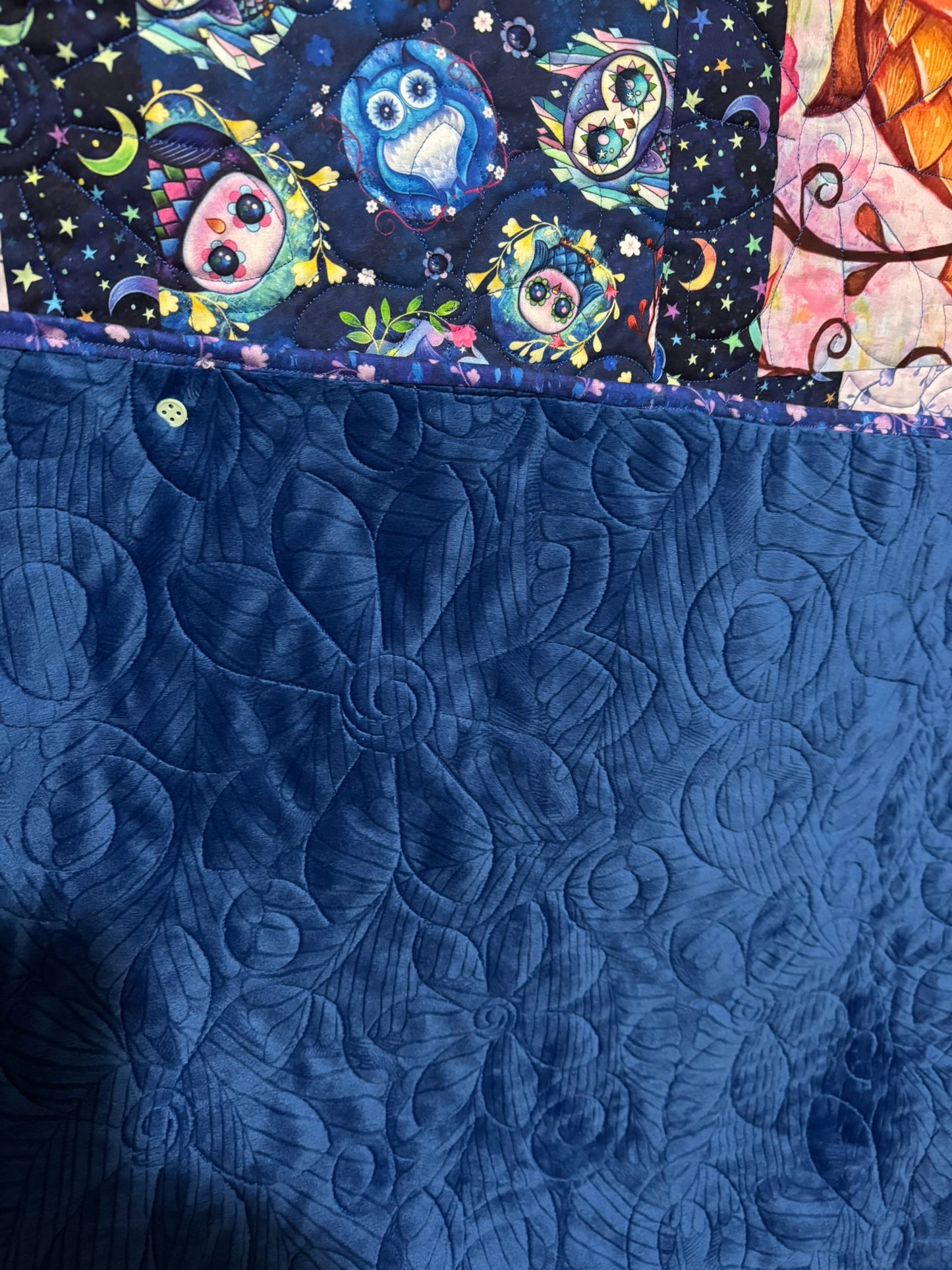 Moonlight Owls in Bloom Quilt 58" x 80"