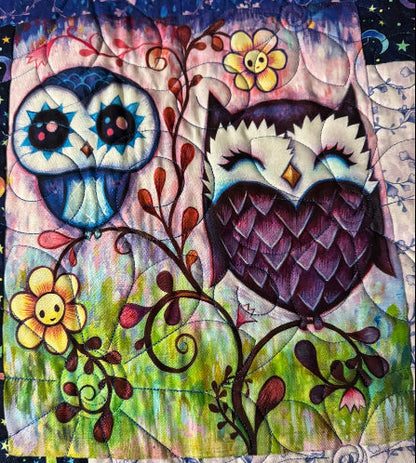 Moonlight Owls in Bloom Quilt 58" x 80"