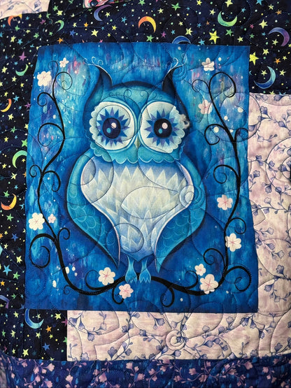 Moonlight Owls in Bloom Quilt 58" x 80"